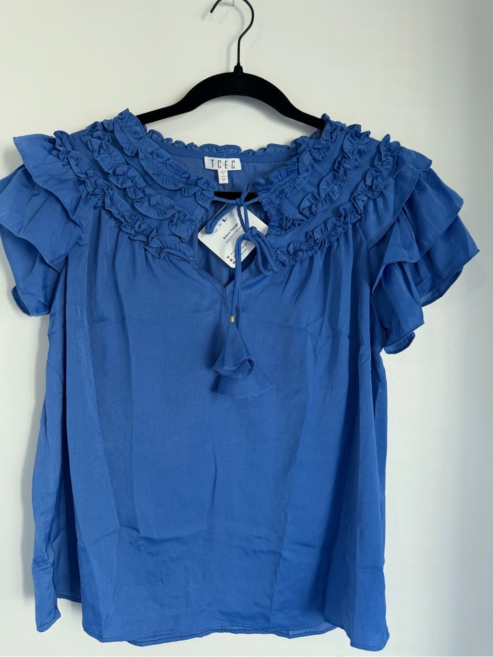 TCEC Royal Blue Ruffled Tie-Neck Blouse NWT